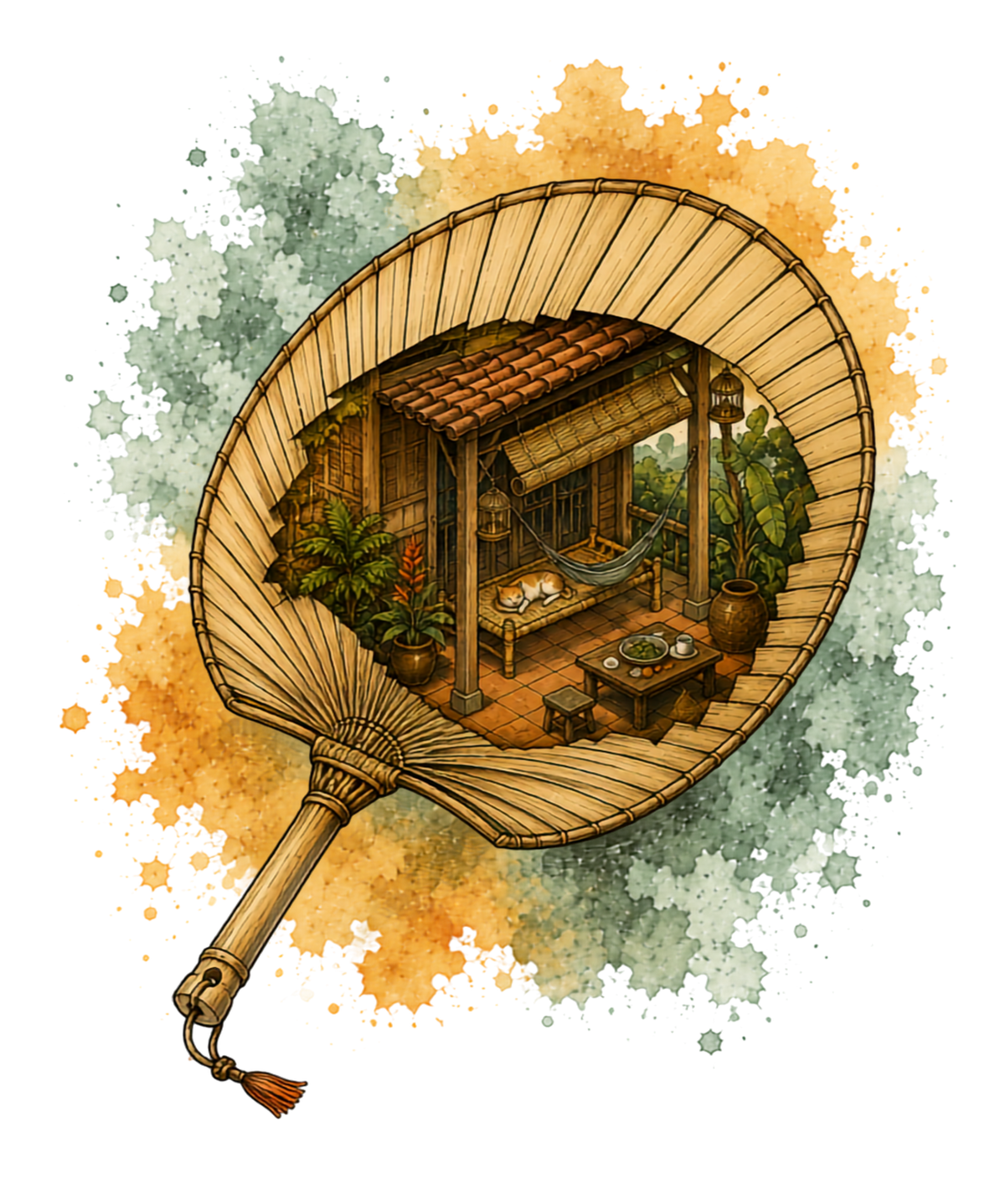 Bamboo Hand Fan Cozy Cottage Sleepin