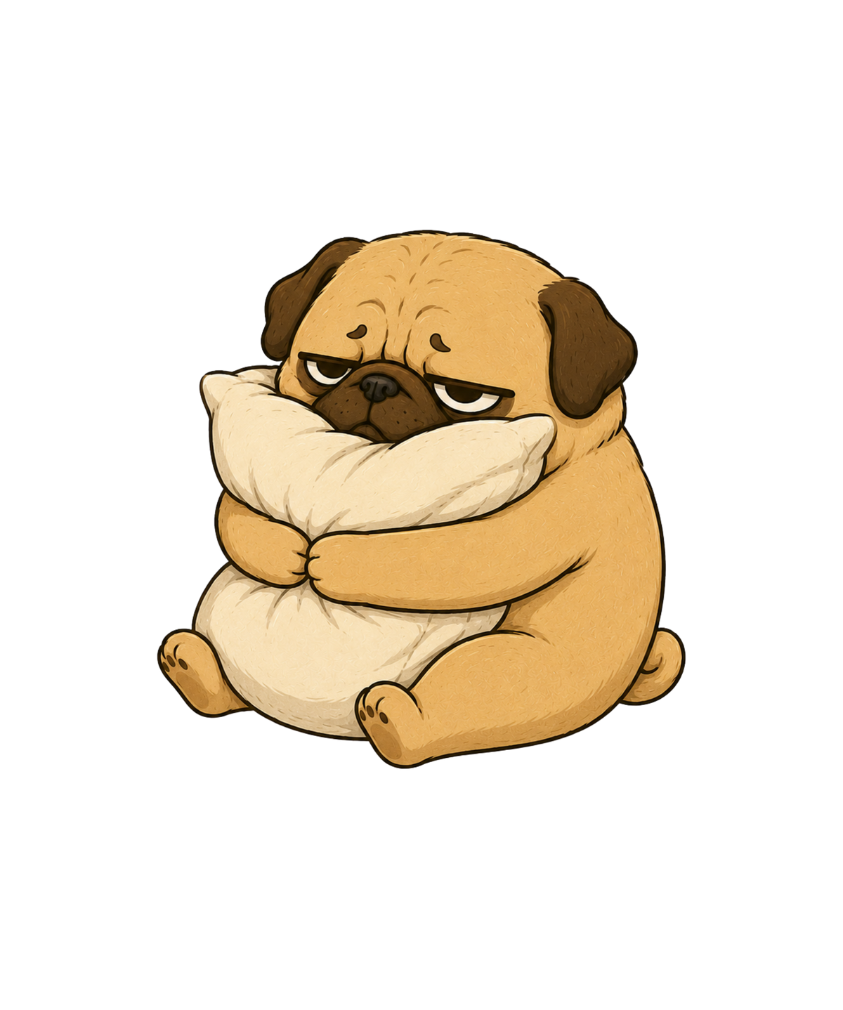 Tired Pug Hugging Pillow Funny Sleep