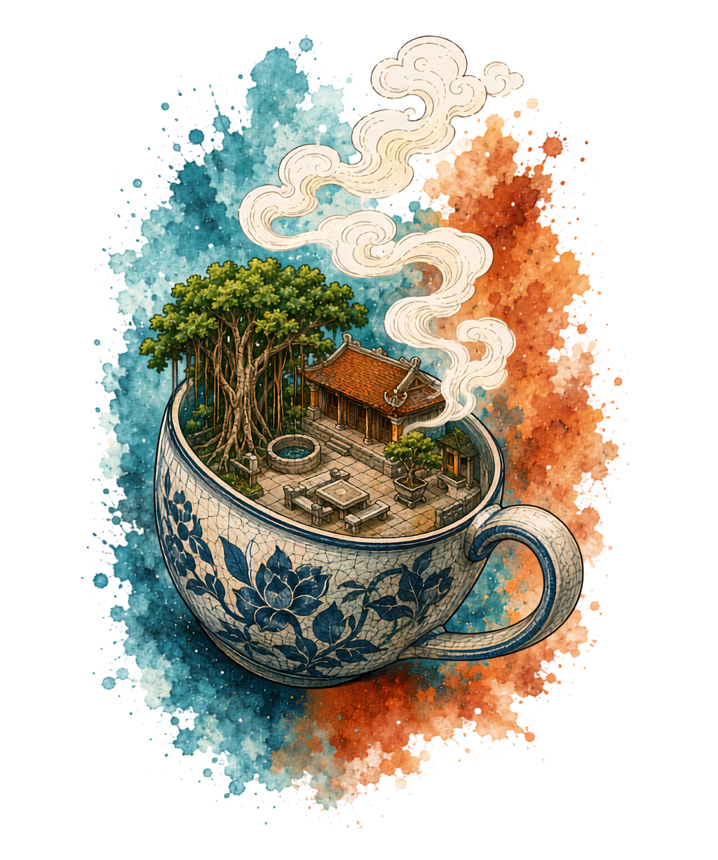Asian Tea Cup Miniature Temple Banya