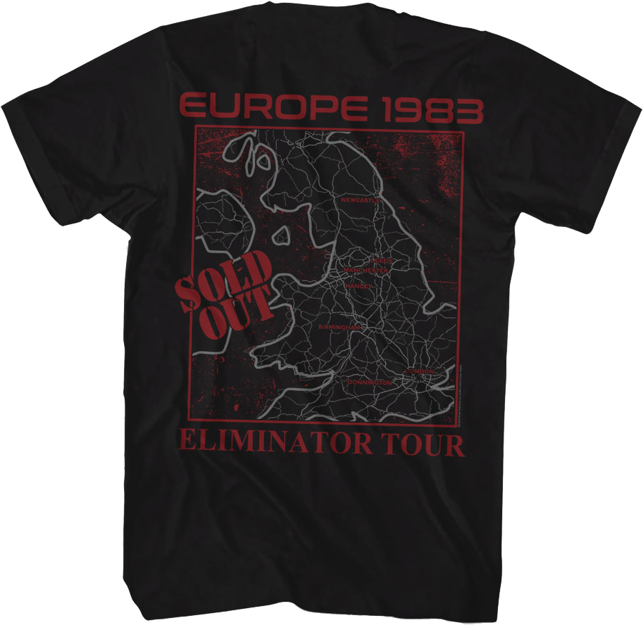 Front & Back Europe 1983 Eliminator Tour ZZ Top T-Shirt product image 3