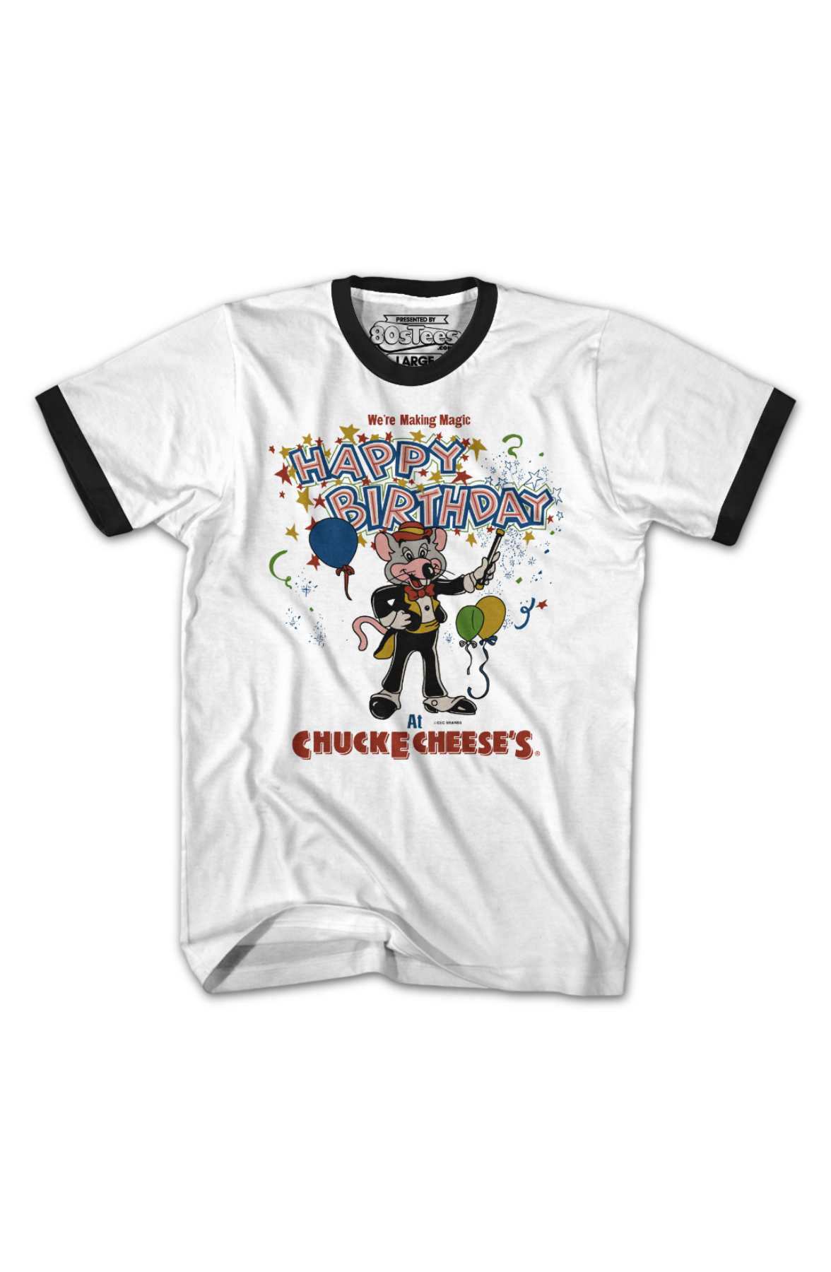 Making Magic Happy Birthday Chuck E. Cheese Ringer Shirt product image 2
