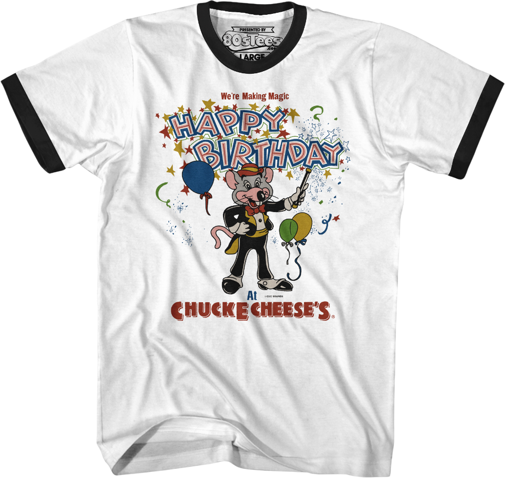 Making Magic Happy Birthday Chuck E. Cheese Ringer Shirt product image 1