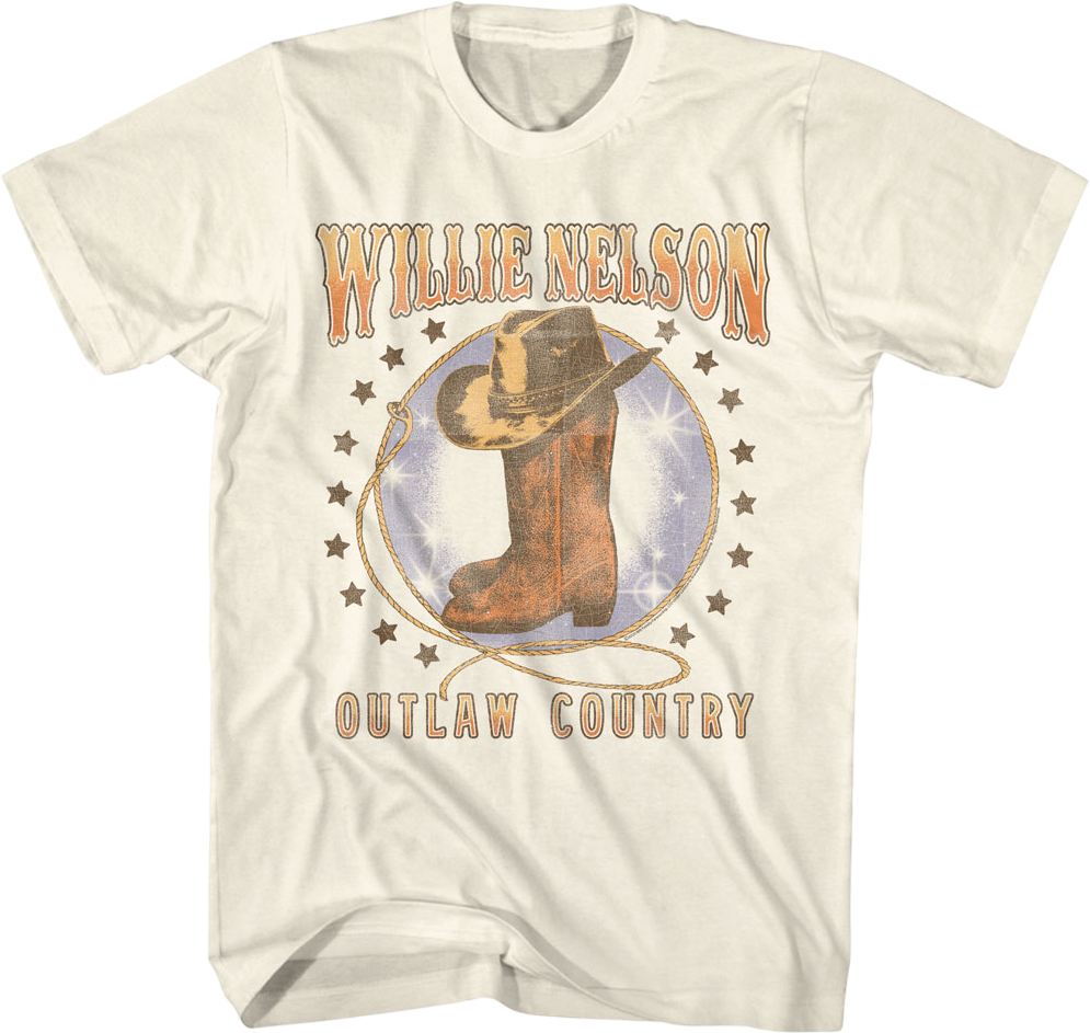 Outlaw Country Boots & Hat Willie Nelson T-Shirt