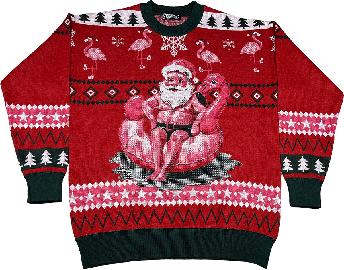 Santa Chilling In The Pool Knitted Christmas Sweater