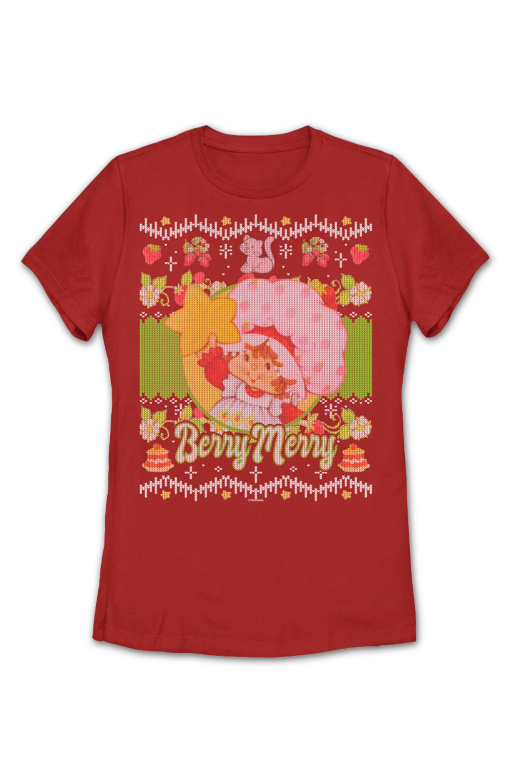 Womens Berry Merry Faux Christmas Sweater Strawberry product image 2