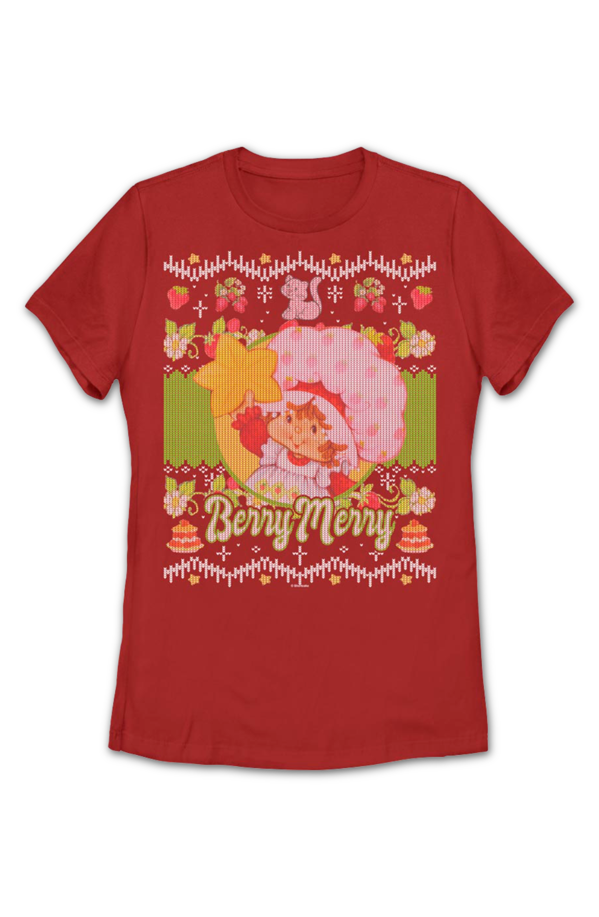 Womens Berry Merry Faux Christmas Sweater Strawberry product image 2