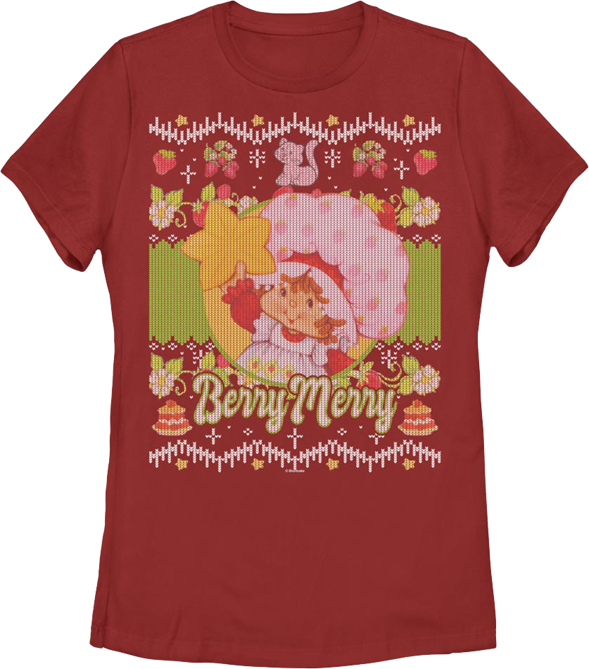 Womens Berry Merry Faux Christmas Sweater Strawberry product image 1